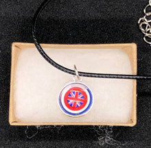 Load image into Gallery viewer, Marvel Inspired Peggy Carter Necklace on 20” Waxed Black Cord
