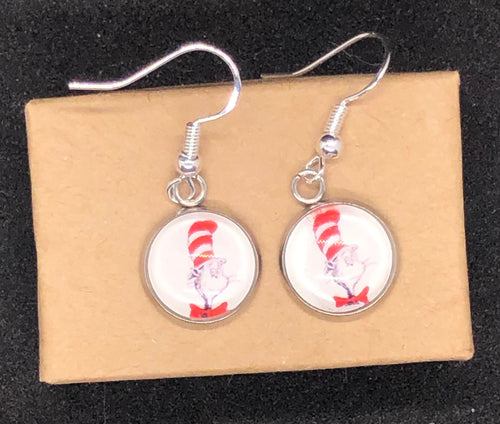 Dr. Seuss Inspired Cat In The Hat Dangle Earrings For Teachers Kids Librarians Gifts